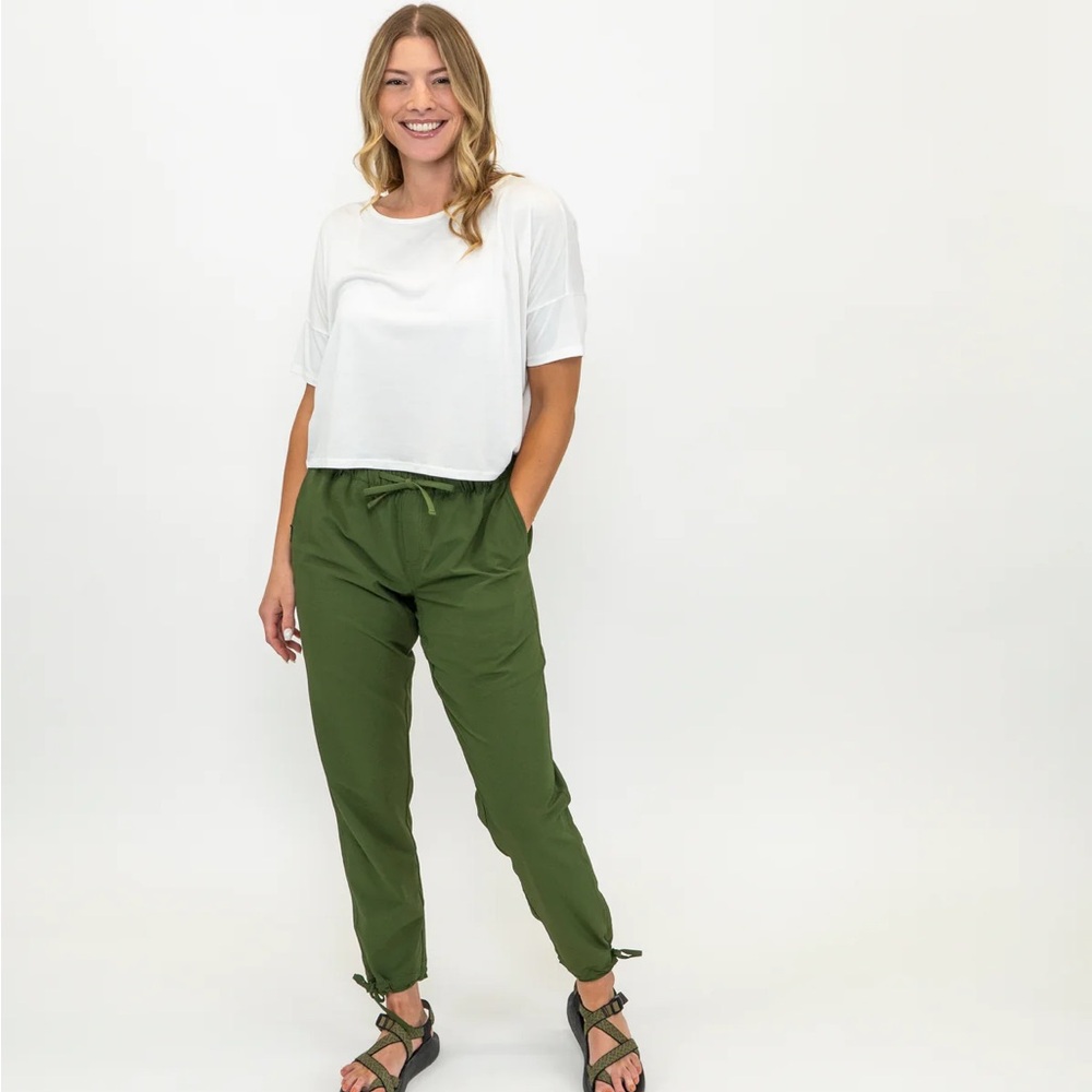 Green Travel Pants with Adjustable Waist  & Cuffs and Relaxed Fit